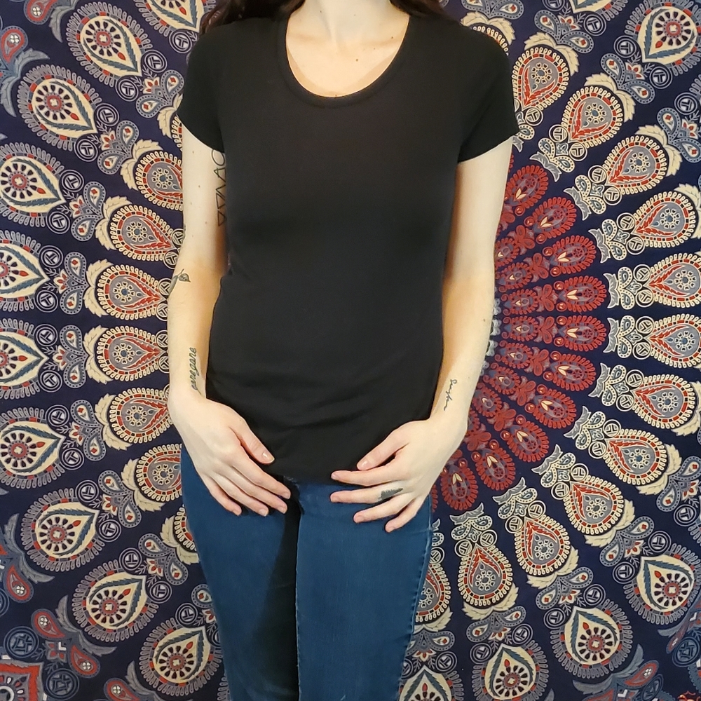 Black Scoop Neck T-Shirt